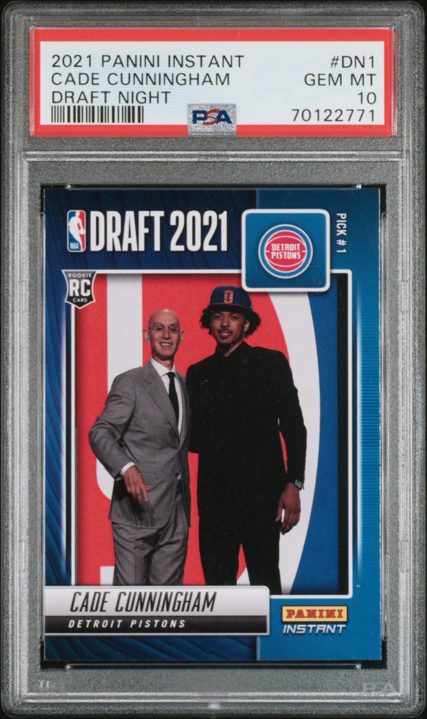 Graded 2021 Panini Instant Cade Cunningham #DN1 Draft Night Rookie RC Basketball Card PSA 10 Gem Mint