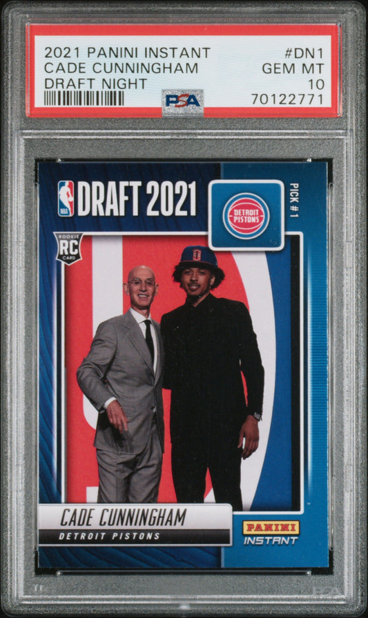 Graded 2021 Panini Instant Cade Cunningham #DN1 Draft Night Rookie RC Basketball Card PSA 10 Gem Mint