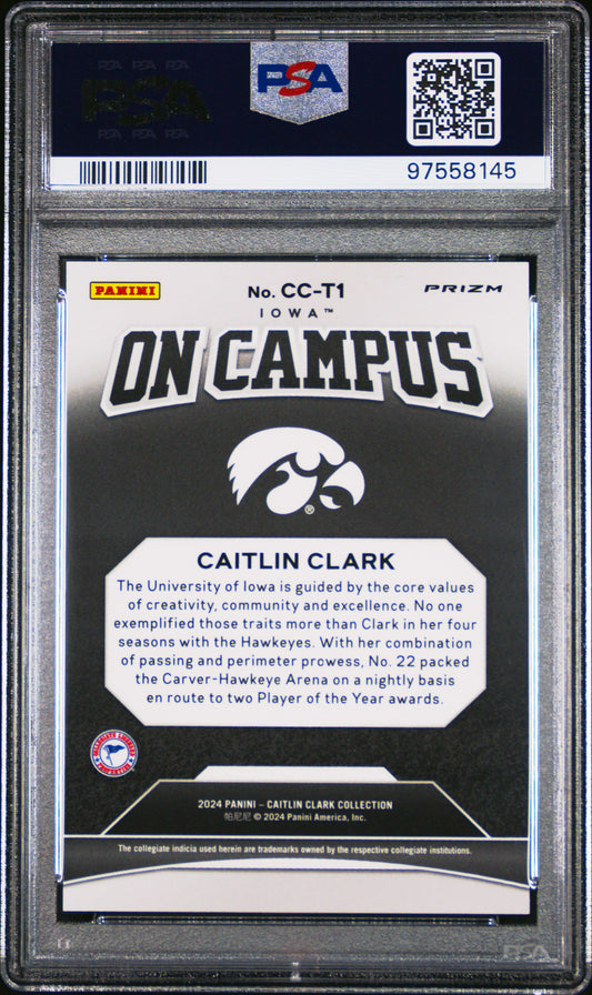 Graded 2024 Panini Caitlin Clark Collection Caitlin Clark #CCT1 On Campus Target Exclusive Rookie RC Basketball Card PSA 10 Gem Mint