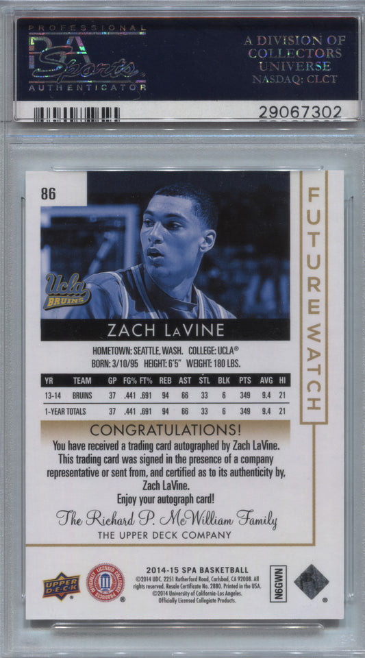 2014-15 Upper Deck SP Authentic Zach LaVine Future Watch Rookie Auto /475 #86 PSA 10