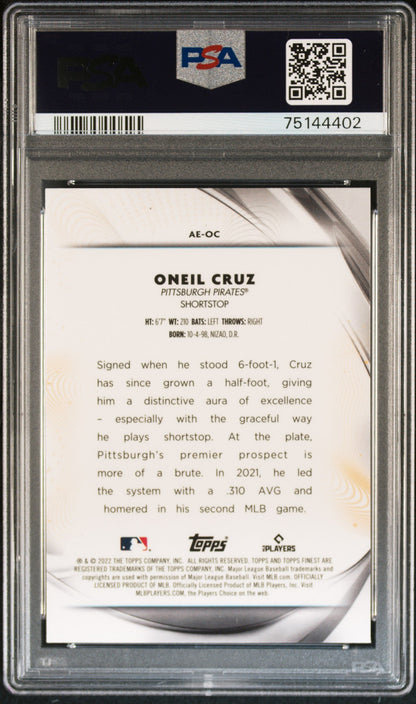 Graded 2022 Topps Finest Oneil Cruz #AEOC Aura of Excellence Rookie RC Baseball Card PSA 10 Gem Mint