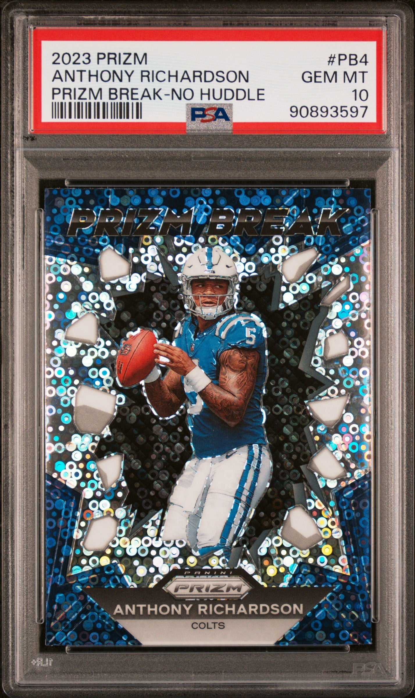 Graded 2023 Panini Prizm Anthony Richardson #PB4 Prizm Break No Huddle Rookie RC Football Card PSA 10 Gem Mint
