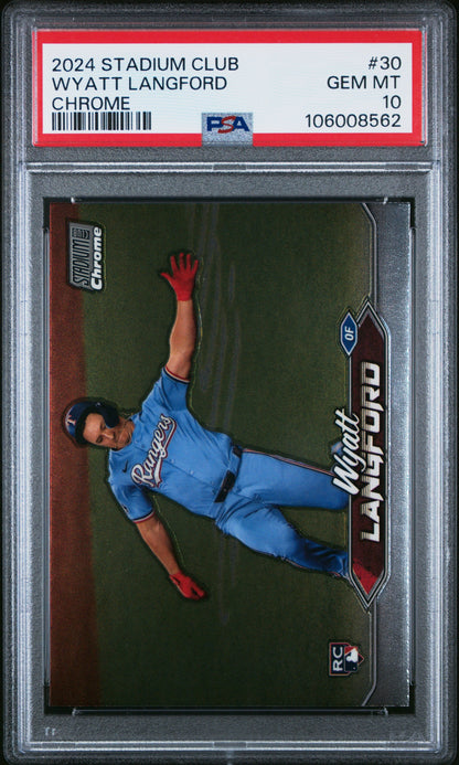 Graded 2024 Topps Stadium Club Wyatt Langford #30 Chrome Rookie RC Baseball Card PSA 10 Gem Mint