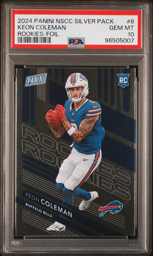 Graded 2024 Panini NSCC Silver Pack Keon Coleman #6 Rookies-Foil Rookie RC Football Card PSA 10 Gem Mint