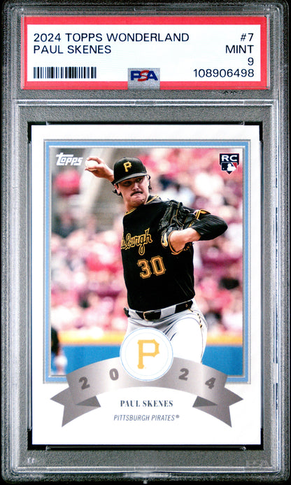 Graded 2024 Topps Wonderland Paul Skenes #7 Rookie RC Baseball Card PSA 9 Mint