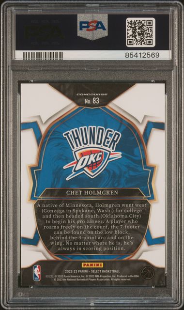 Graded 2022 Panini Select Chet Holmgren #83 Blue Rookie RC Basketball Card PSA 10 Gem Mint