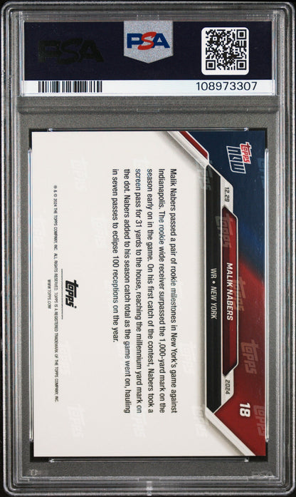 Graded 2024 Topps Now Malik Nabers #18 Blue /49 Rookie RC Football Card PSA 10 Gem Mint