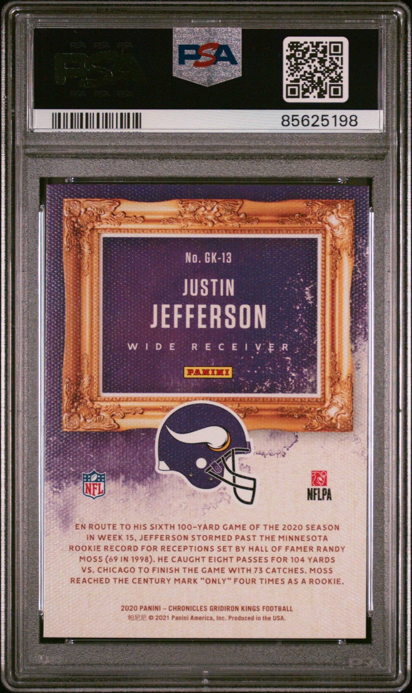 Graded 2020 Panini Chronicles Justin Jefferson #GK13 Gridiron Kings Rookie RC Football Card PSA 9 Mint