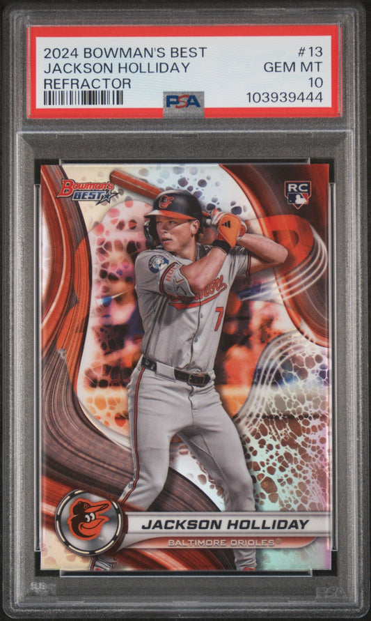Graded 2024 Topps Bowmans Best Jackson Holliday #13 Refractor Rookie RC Baseball Card PSA 10 Gem Mint