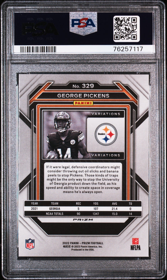 Graded 2022 Panini Prizm George Pickens #329 Variation No Huddle Rookie RC Football Card PSA 10 Gem Mint