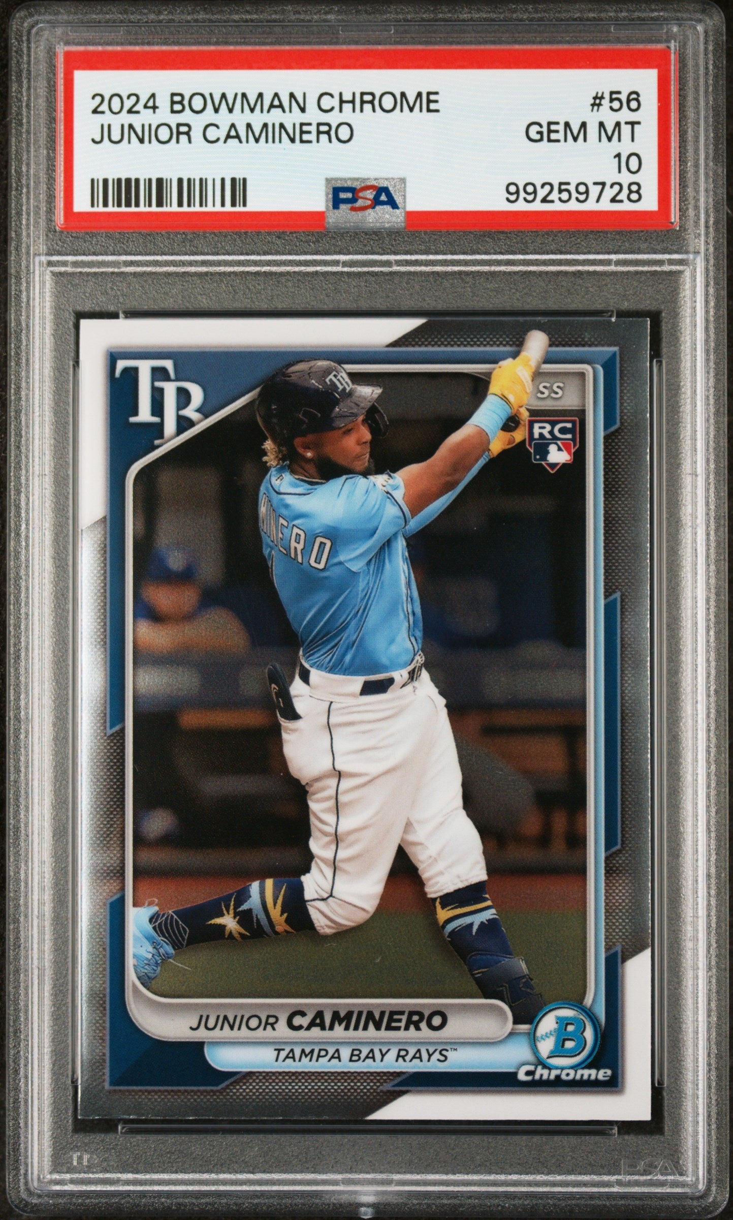 Graded 2024 Topps Bowman Chrome Junior Caminero #56 Rookie RC Baseball Card PSA 10 Gem Mint