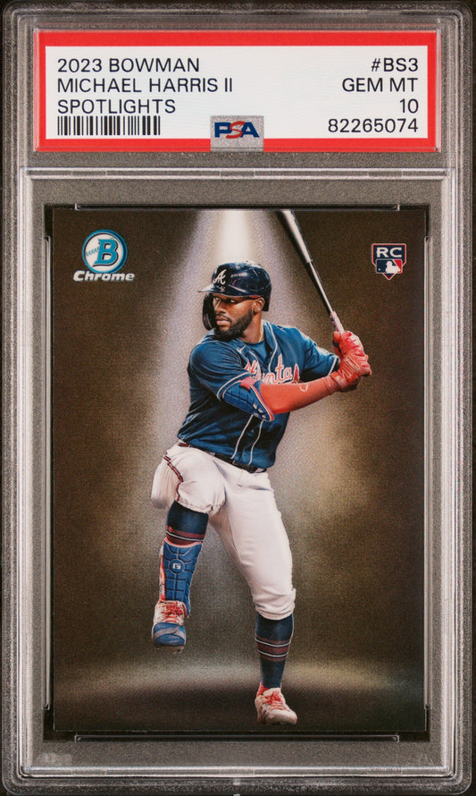Graded 2023 Topps Bowman Michael Harris II #BS3 Spotlights Rookie RC Baseball Card PSA 10 Gem Mint