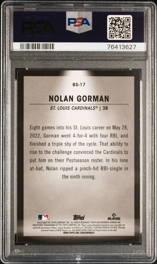 Graded 2023 Topps Bowman Nolan Gorman #BS17 Spotlights Rookie RC Baseball Card PSA 10 Gem Mint