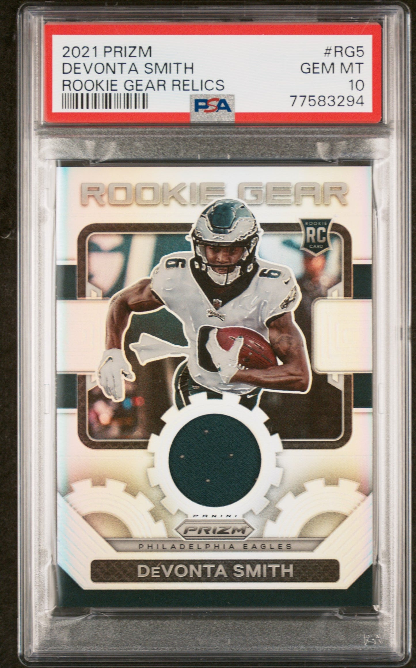Graded 2021 Panini Prizm DeVonta Smith #RG5 Rookie Gear Relics Rookie RC Football Card PSA 10 Gem Mint