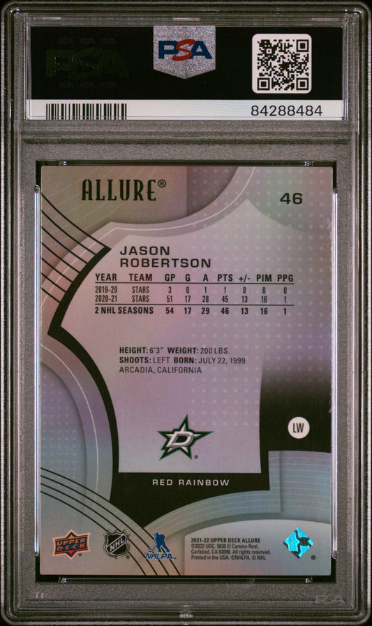 Graded 2021 Upper Deck Allure Jason Robertson #46 Red Rainbow Hockey Card PSA 10 Gem Mint