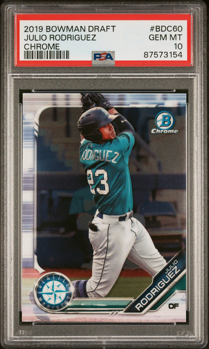 Graded 2019 Topps Bowman Draft Julio Rodriguez #BDC60 Chrome Rookie RC Baseball Card PSA 10 Gem Mint
