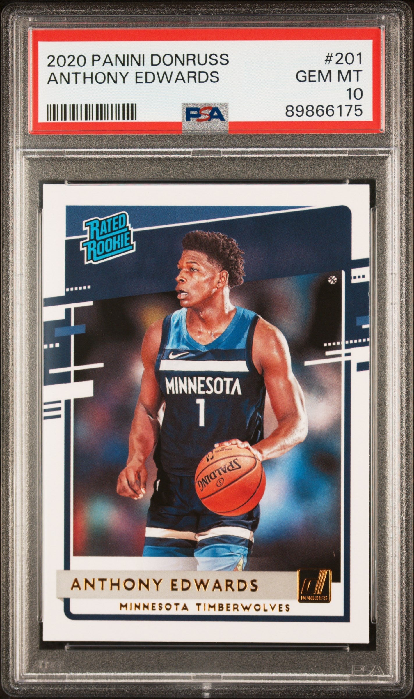 Graded 2020-21 Panini Donruss Anthony Edwards #201 Rated Rookie RC Basketball Card PSA 10 Gem Mint