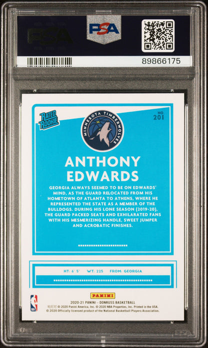 Graded 2020-21 Panini Donruss Anthony Edwards #201 Rated Rookie RC Basketball Card PSA 10 Gem Mint