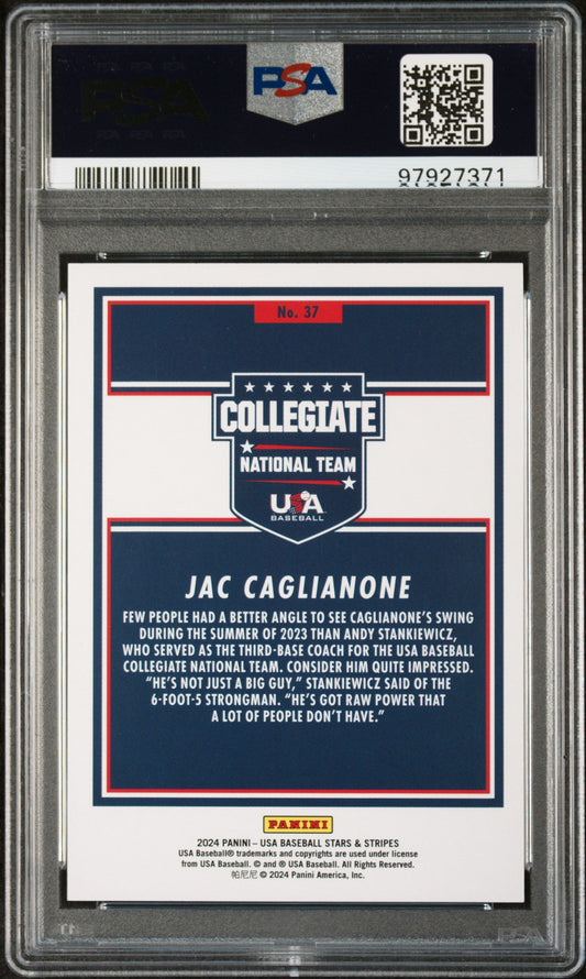 Graded 2024 Panini Stars & Stripes USA Jac Caglianone #37 Rookie RC Baseball Card PSA 10 Gem Mint