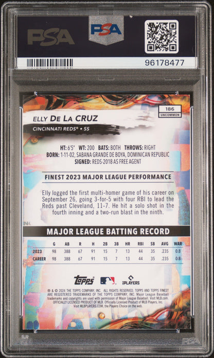 Graded 2024 Topps Finest Elly De La Cruz #186 Rookie RC Baseball Card PSA 10 Gem Mint