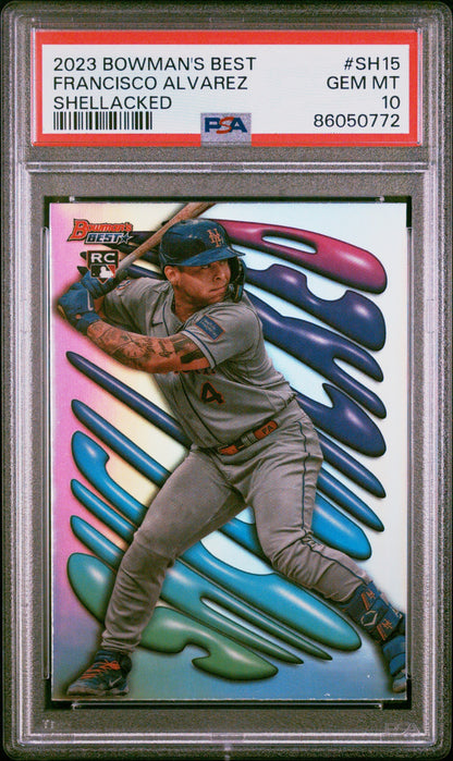 Graded 2023 Topps Bowmans Best Francisco Alvarez #SH15 Shellacked Rookie RC Baseball Card PSA 10 Gem Mint