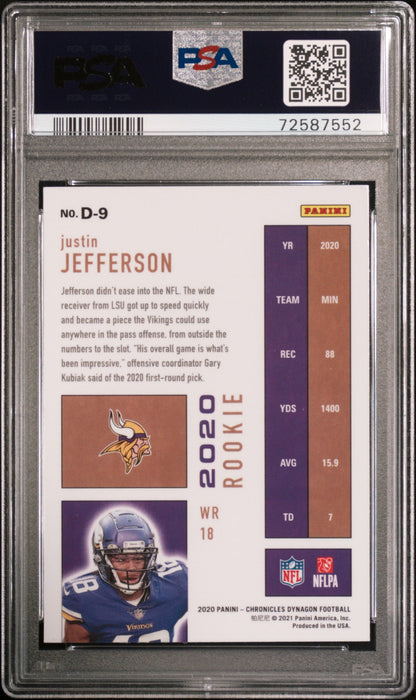 Graded 2020 Panini Chronicles Justin Jefferson #D9 Dynagon Rookies RC Football Card PSA 10 Gem Mint