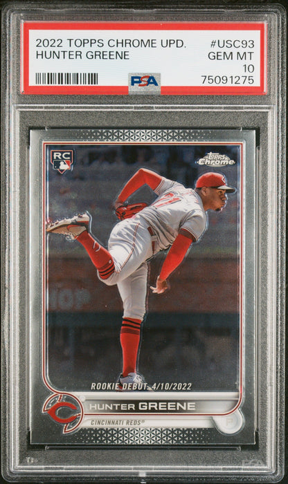Graded 2022 Topps Chrome Update Hunter Greene #USC93 Rookie RC Baseball Card PSA 10 Gem Mint