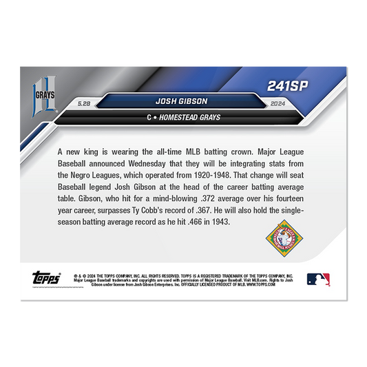 2024 Topps Now Josh Gibson #241SP #/372 Baseball Card