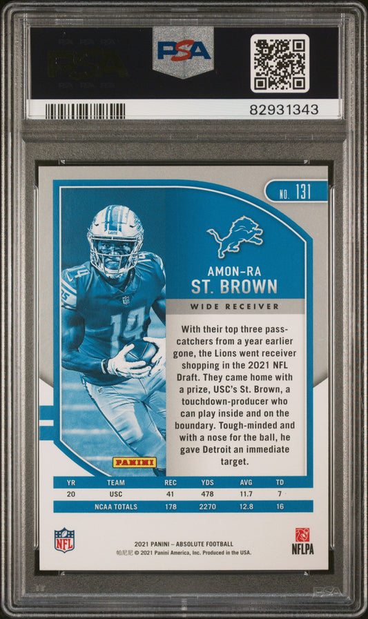 Graded 2021 Panini Absolute Amon-Ra St. Brown #131 Rookie RC Football Card PSA 10 Gem Mint