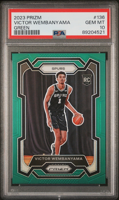 Graded 2023 Panini Prizm Victor Wembanyama #136 Green Rookie RC Basketball Card PSA 10 Gem Mint