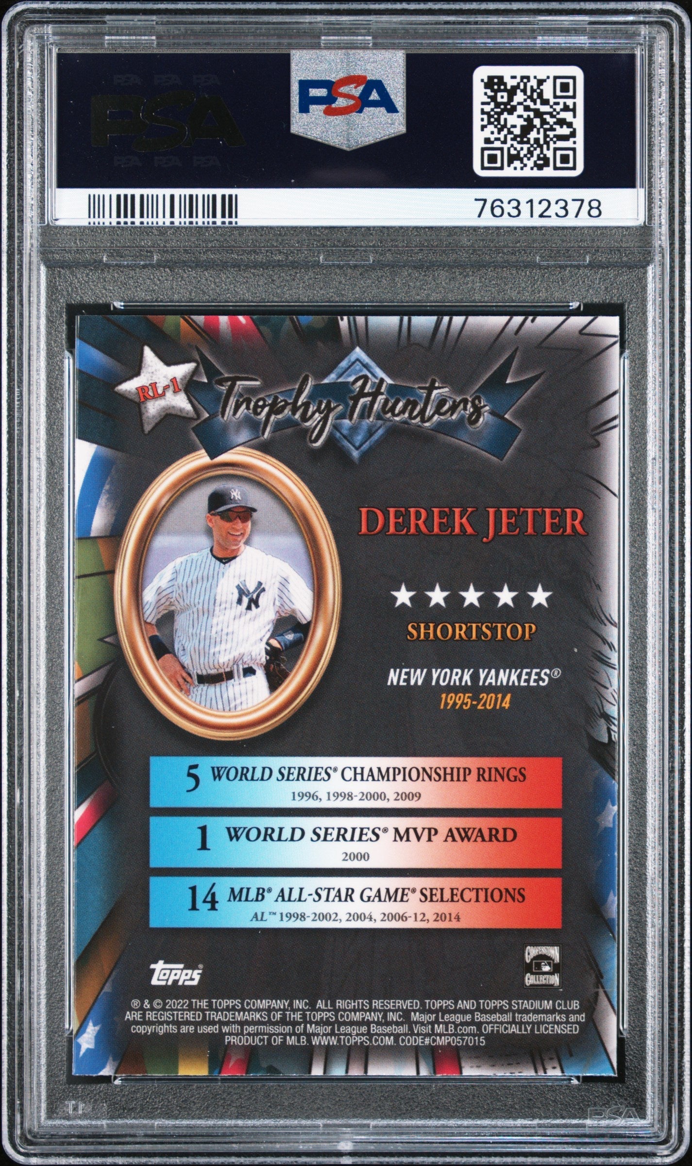 Graded 2022 Topps Stadium Club Chrome Derek Jeter #RL1 Trophy Hunters Baseball Card PSA 10 Gem Mint