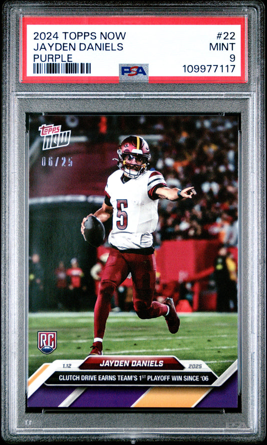 Graded 2024 Topps Now Jayden Daniels #22 Purple /25 Rookie RC Football Card PSA 9 Mint