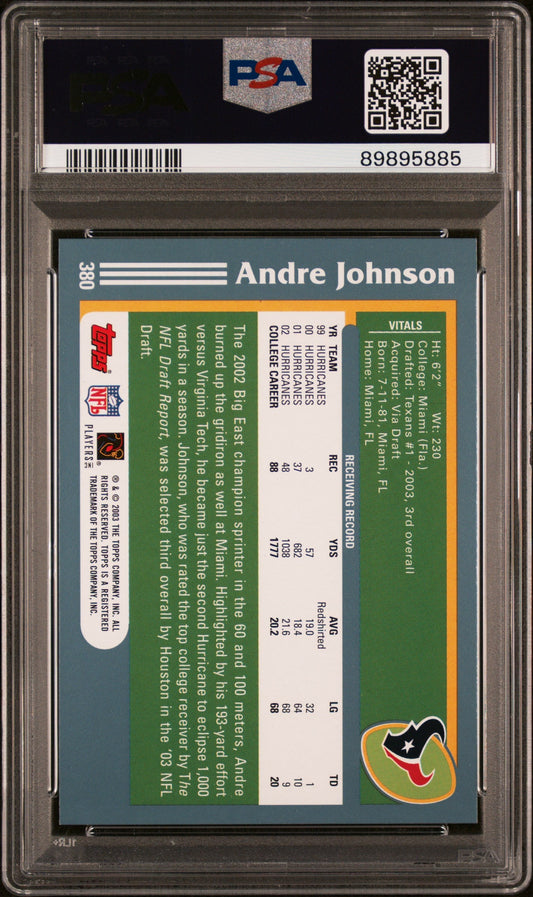 Graded 2003 Topps Andre Johnson #380 Rookie RC Football Card PSA 10 Gem Mint