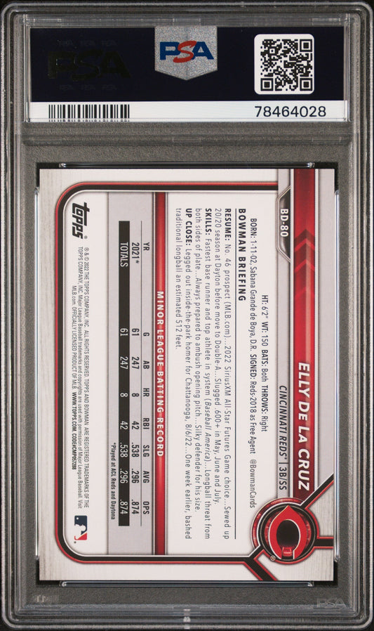 Graded 2022 Topps Bowman Draft Elly De La Cruz #BD80 Rookie RC Baseball Card PSA 10 Gem Mint