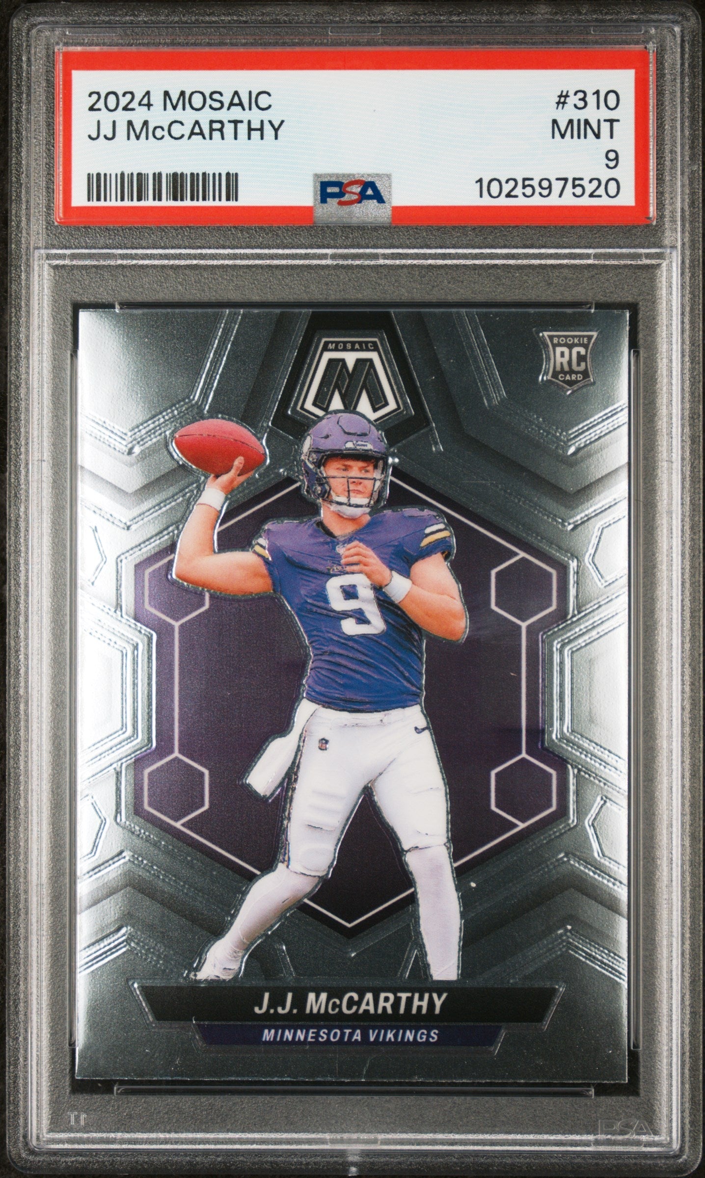 Graded 2024 Panini Mosaic JJ McCarthy #310 Rookie RC Football Card PSA 9 Mint