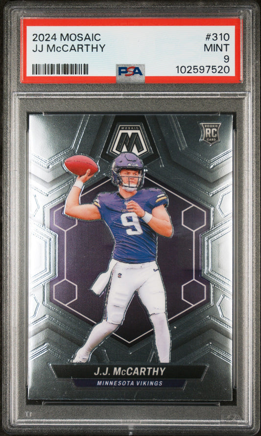 Graded 2024 Panini Mosaic JJ McCarthy #310 Rookie RC Football Card PSA 9 Mint