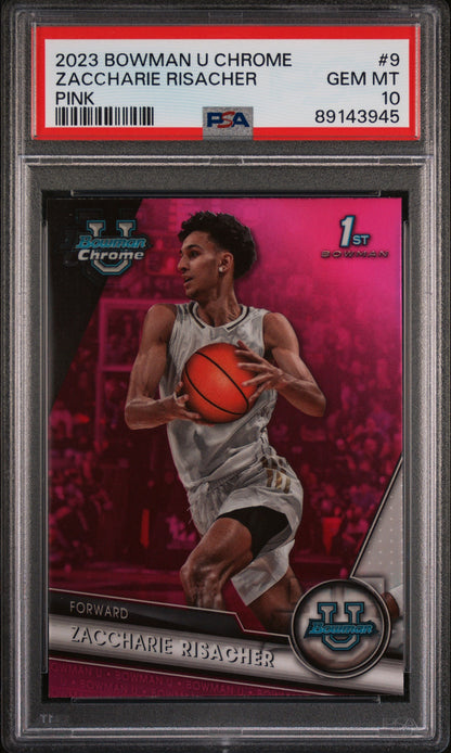 Graded 2023 Topps Bowman U Chrome Zaccharie Risacher #9 Pink Rookie RC Basketball Card PSA 10 Gem Mint