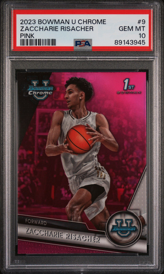 Graded 2023 Topps Bowman U Chrome Zaccharie Risacher #9 Pink Rookie RC Basketball Card PSA 10 Gem Mint