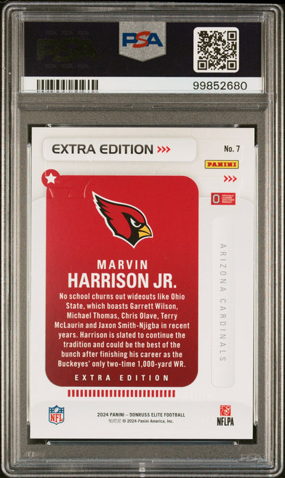 Graded 2024 Panini Donruss Elite Marvin Harrison Jr #7 Extra Edition Rookie RC Football Card PSA 10 Gem Mint