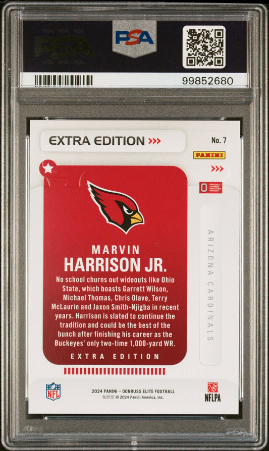 Graded 2024 Panini Donruss Elite Marvin Harrison Jr #7 Extra Edition Rookie RC Football Card PSA 10 Gem Mint