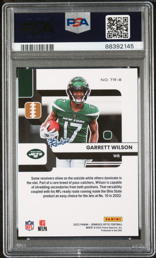 Graded 2022 Panini Donruss Optic Garrett Wilson #TR8 The Rookies Rookie RC Football Card PSA 10 Gem Mint