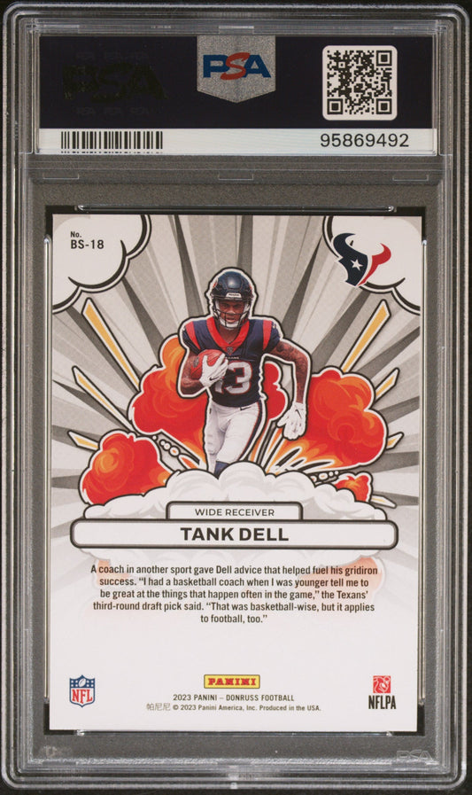 Graded 2023 Panini Donruss Tank Dell #BS18 Bomb Squad Rookie RC Football Card PSA 10 Gem Mint
