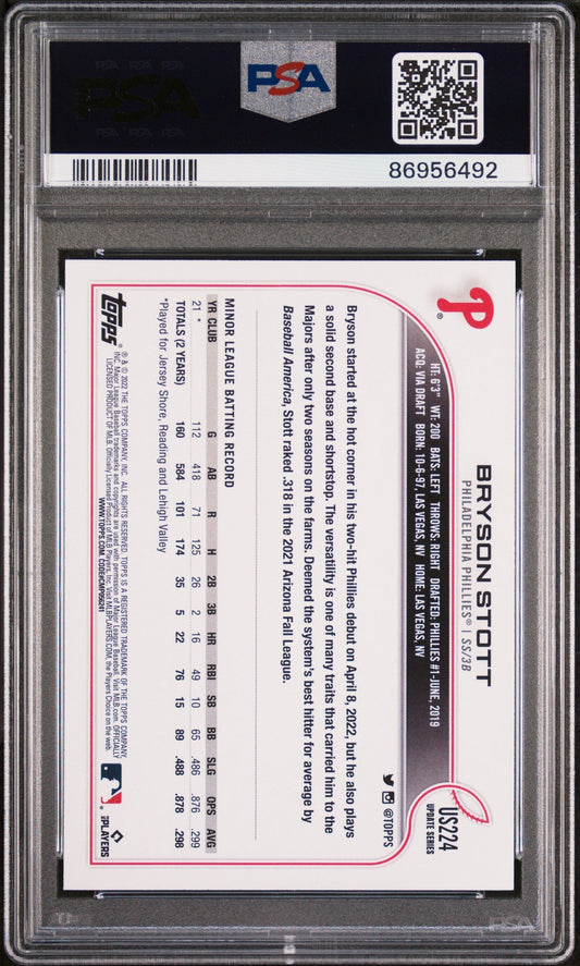 Graded 2022 Topps Update Bryson Stott #US224 Rookie RC Baseball Card PSA 10 Gem Mint