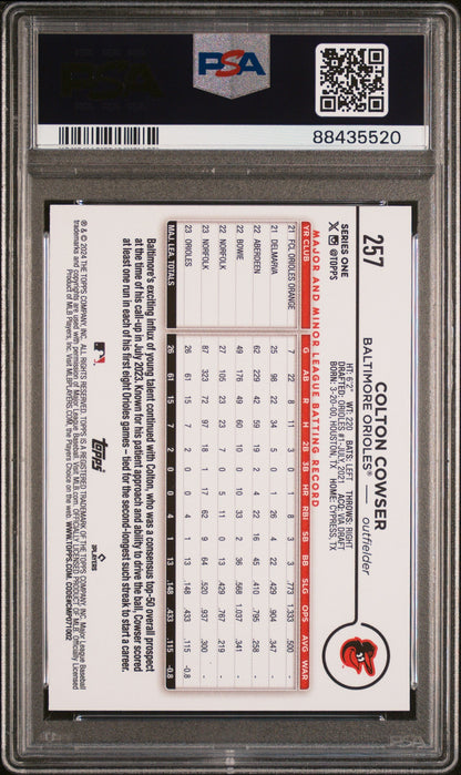 Graded 2024 Topps Colton Cowser #257 Gold Foil Rookie RC Baseball Card PSA 10 Gem Mint