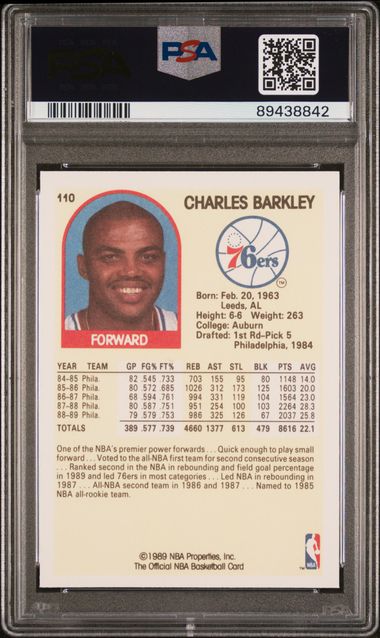 Graded 1989 Hoops Charles Barkley #110 Basketball Card PSA 10 Gem Mint