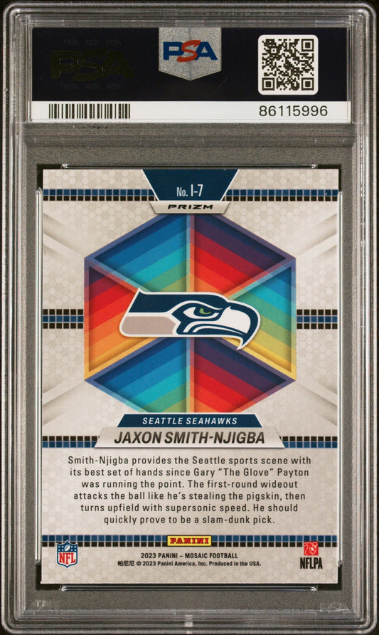 Graded 2023 Panini Mosaic Jaxon Smith-Njigba #I7 Introductions Mosaic Rookie RC Football Card PSA 10 Gem Mint