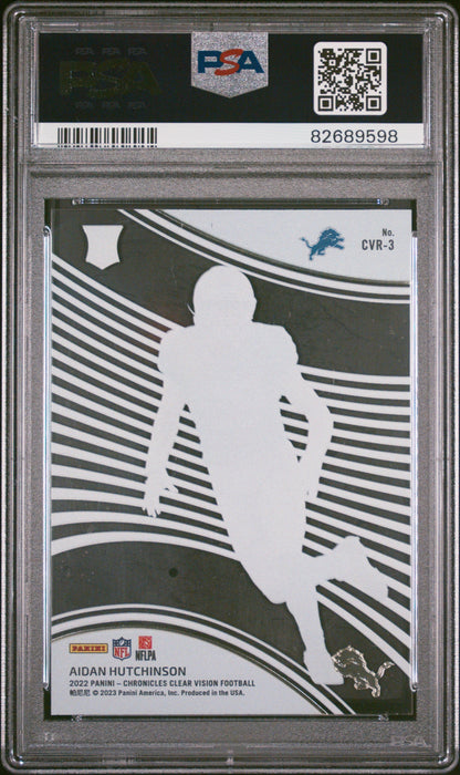 Graded 2022 Panini Chronicles Aidan Hutchinson #CVR3 Clear Vision Rookie RC Football Card PSA 10