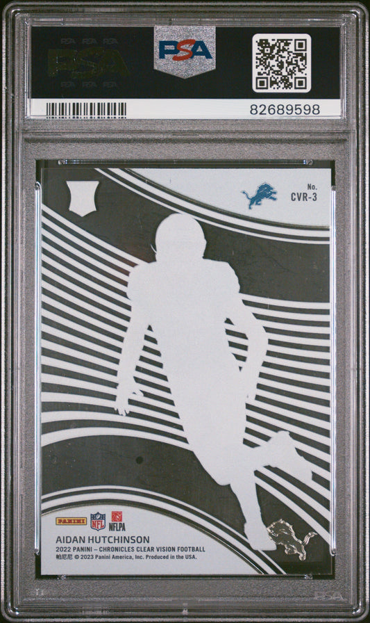 Graded 2022 Panini Chronicles Aidan Hutchinson #CVR3 Clear Vision Rookie RC Football Card PSA 10