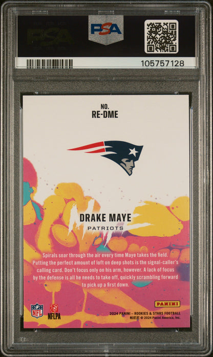 Graded 2024 Panini Rookies & Stars Drake Maye #REDME Rookie Exclusive Rookie RC Football Card PSA 10 Gem Mint
