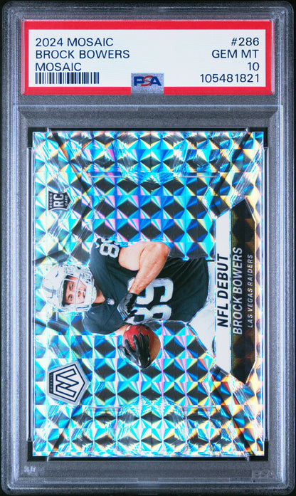 Graded 2024 Panini Mosaic Brock Bowers #286 Mosaic Rookie RC Football Card PSA 10 Gem Mint